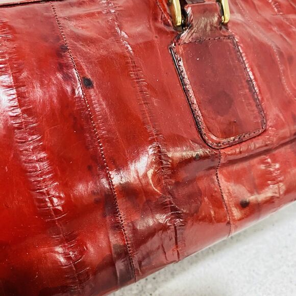 Vintage Red Eel Skin Leather Double Handle Satchel & Shoulderbag Purse Korea - Picture 10 of 12